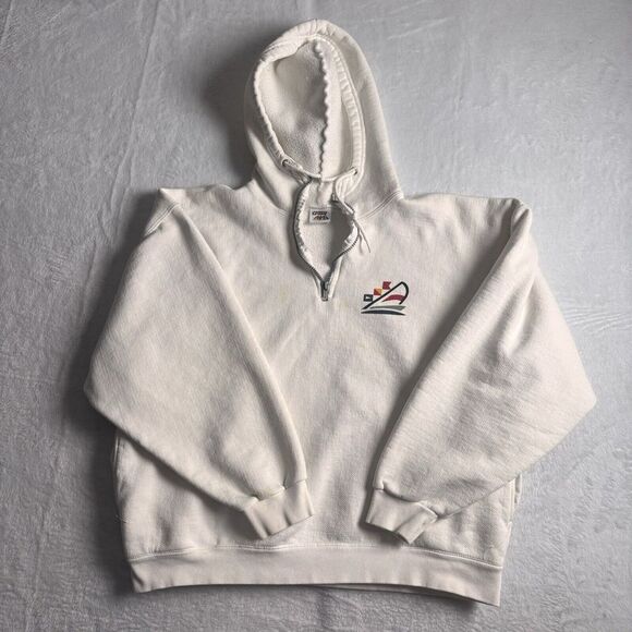 VTG Crazy‎ Shirts San Diego White Pullover 1/4 Zip Hoodie Distressed Men's M * - Picture 2 of 10